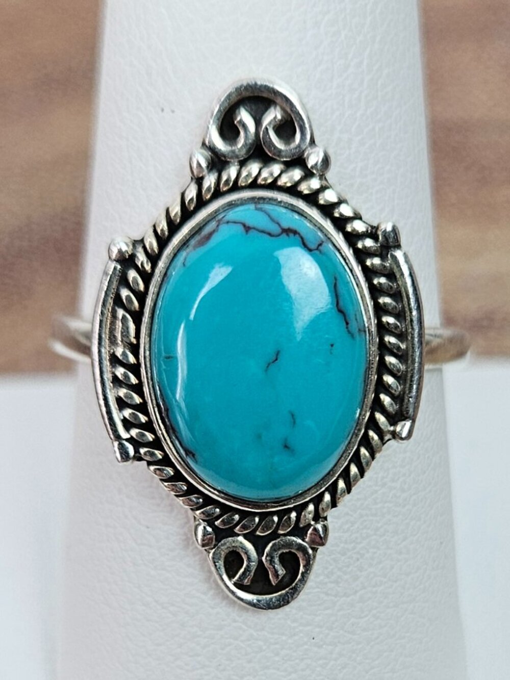 Sterling Silver Oval Turquoise Open Back Ring 10